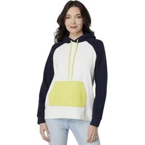 Outerknown Women's Hightide Navy Lime Green Colorblock Terry Hoodie Size XS